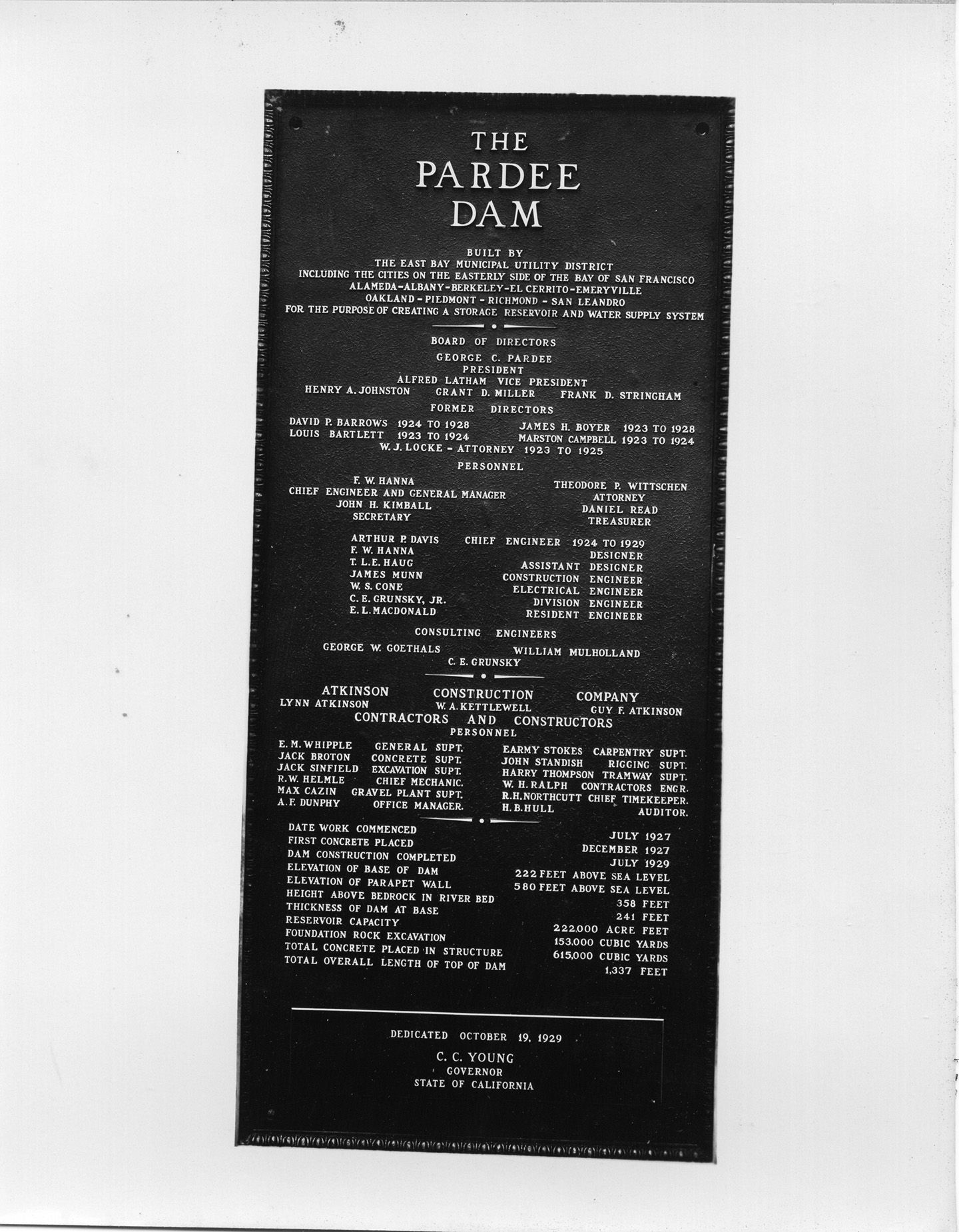 Dedication plaque. (August 1927)	