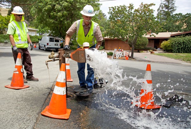 EBMUD flushes pipes to remove sediment and discolored water following a repair or new pipe installation.  Flushing is necessary to keep your water safe. 