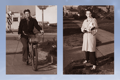 Meter readers in 1945: Teo Maggie Lohr (left) and Pearl Hafner (right)