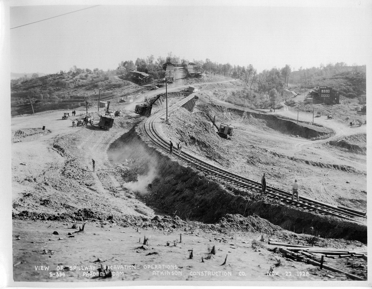 View of spillway excavation operations. (November 1928)