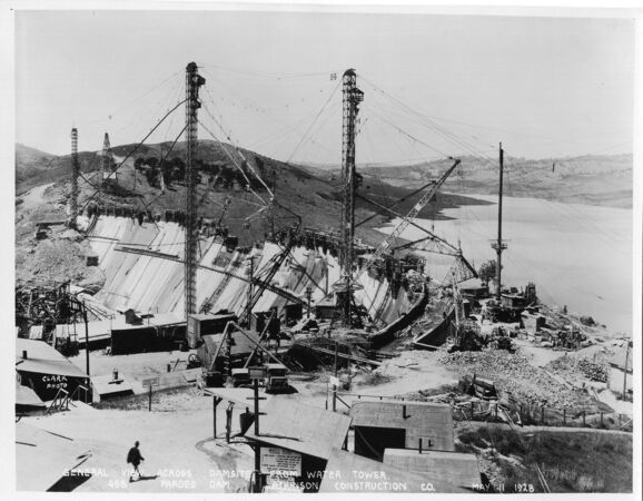 General view across dam site from water tower. (May 1929)	