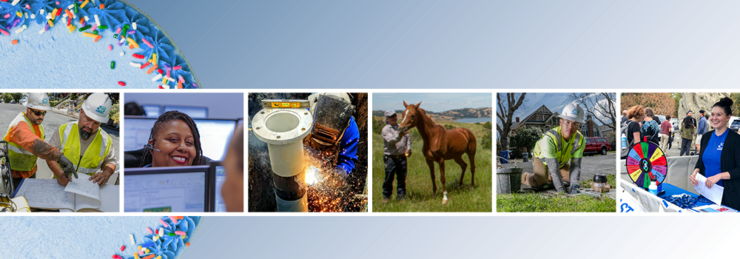 "Centennial celebration" "image showing a strip of six square images representing the different aspects of the District that engage with the public, with a birthday cake in the background"