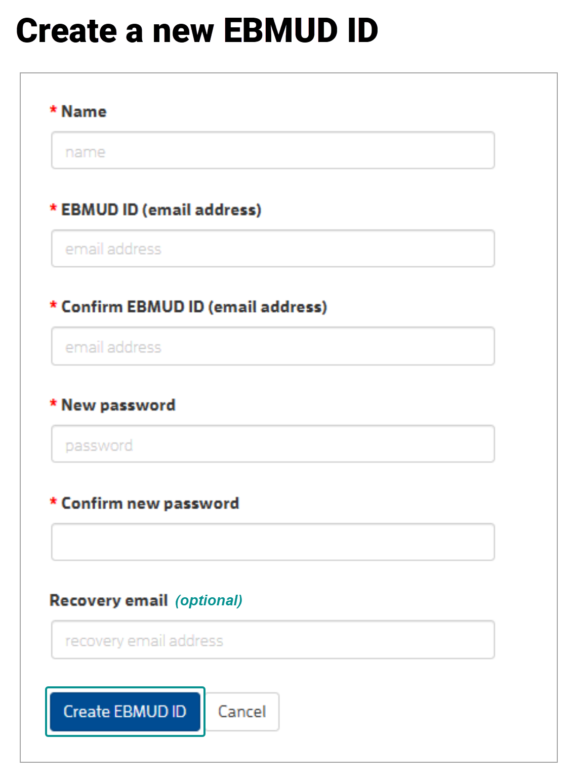 Signup an EBMUD ID