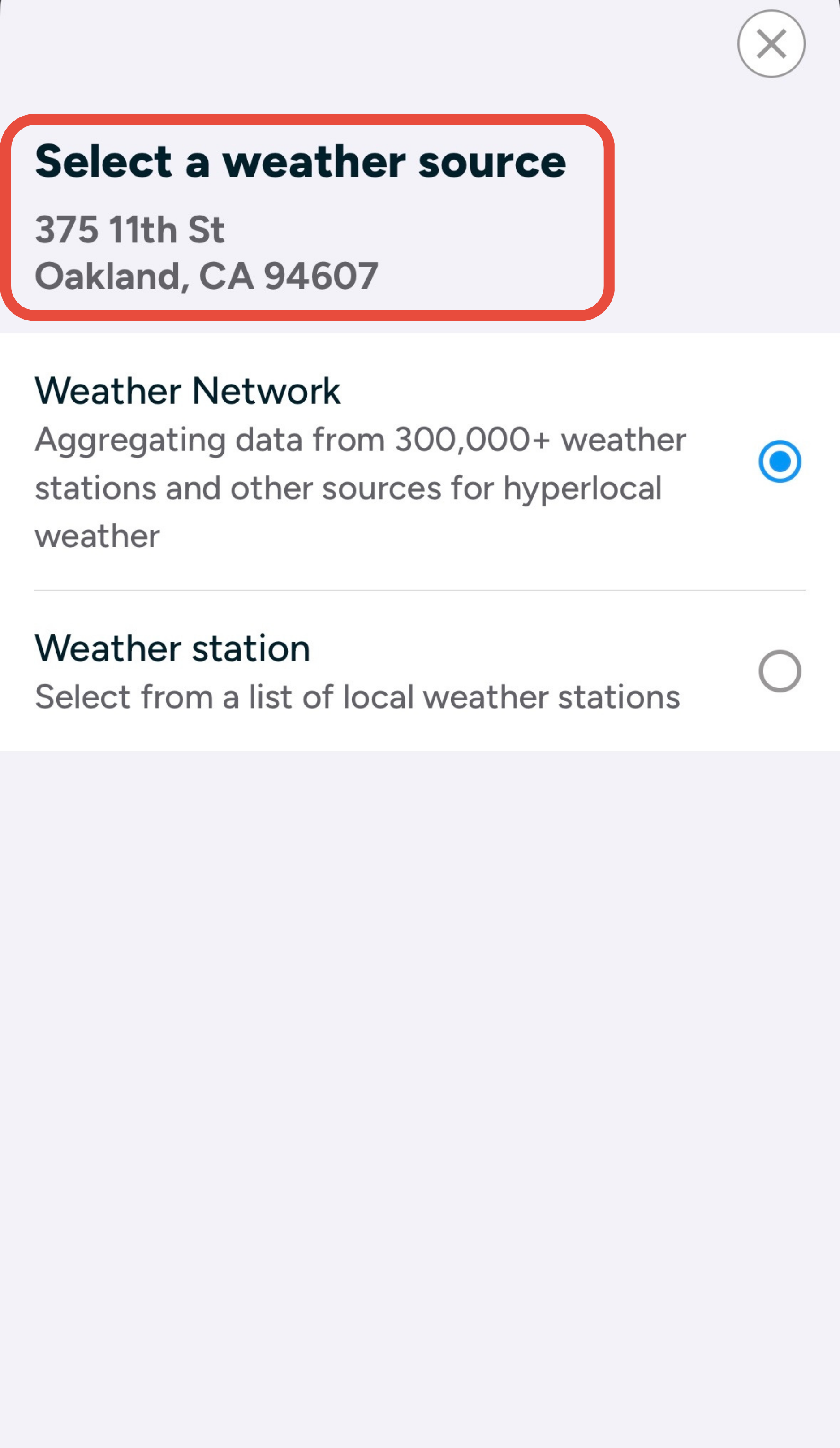 Screenshots of active connection to weather network or weather station