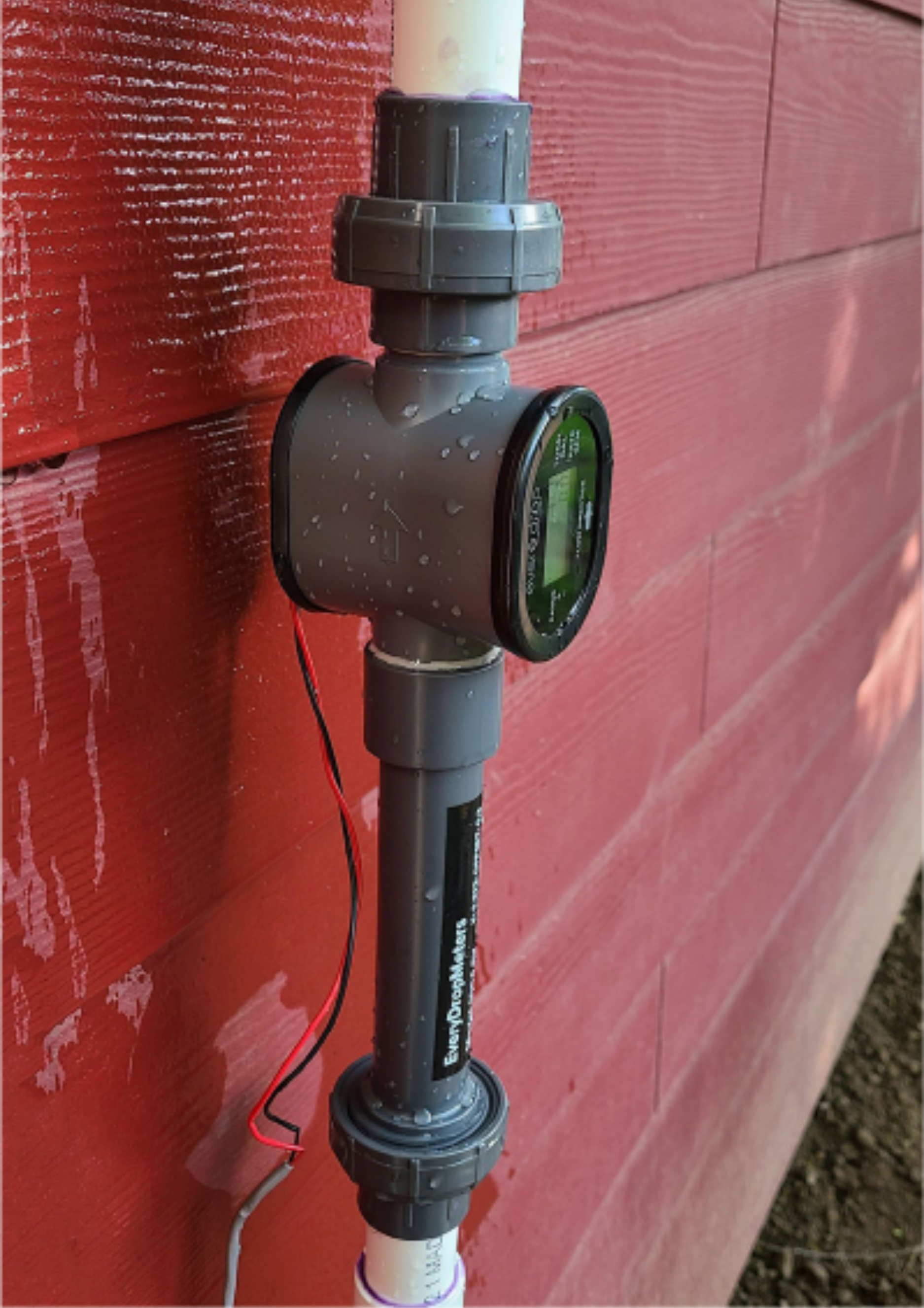 Photo of irrigation flow sensor installed per manufacturer specifications