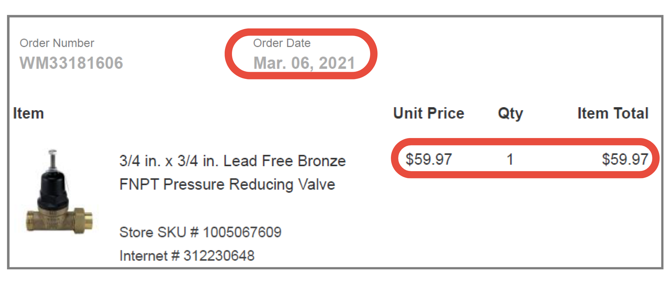 Copy of receipt showing the purchase date and price excluding tax and fees.